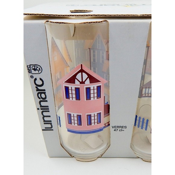 Luminarc Victorian Homes Cooler Glass Tumbler 16 oz Set of 4 NOS Durand Glass Co - Picture 7 of 9